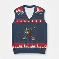 Dabbing Coconut V-Neck Knit Sweater Vest Retro American Flag Fruit Lover