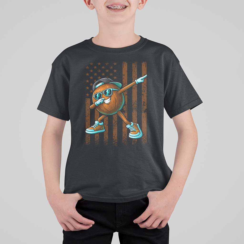 Dabbing Coconut T Shirt For Kid Retro American Flag Fruit Lover