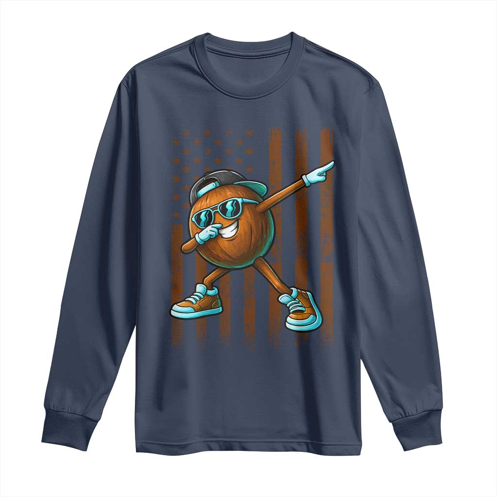 Dabbing Coconut Long Sleeve Shirt Retro American Flag Fruit Lover