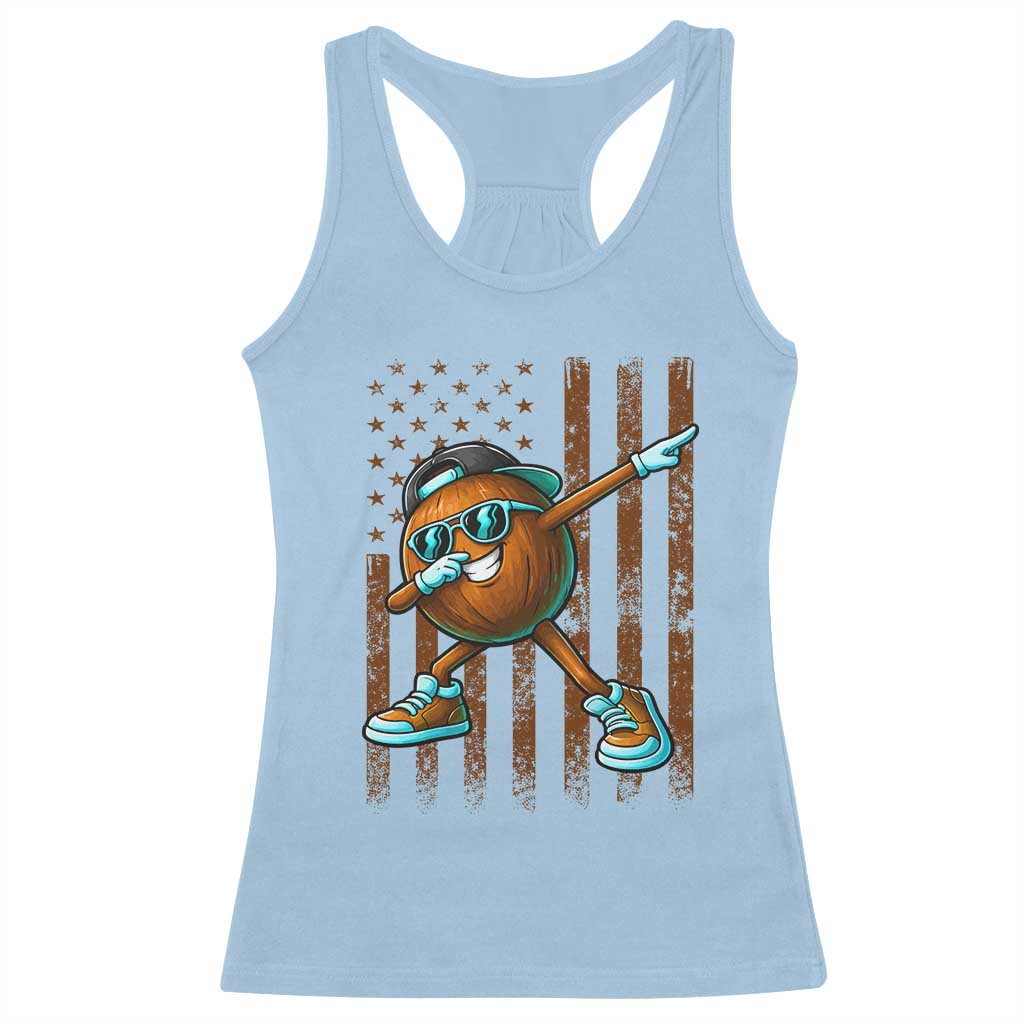 Dabbing Coconut Racerback Tank Top Retro American Flag Fruit Lover