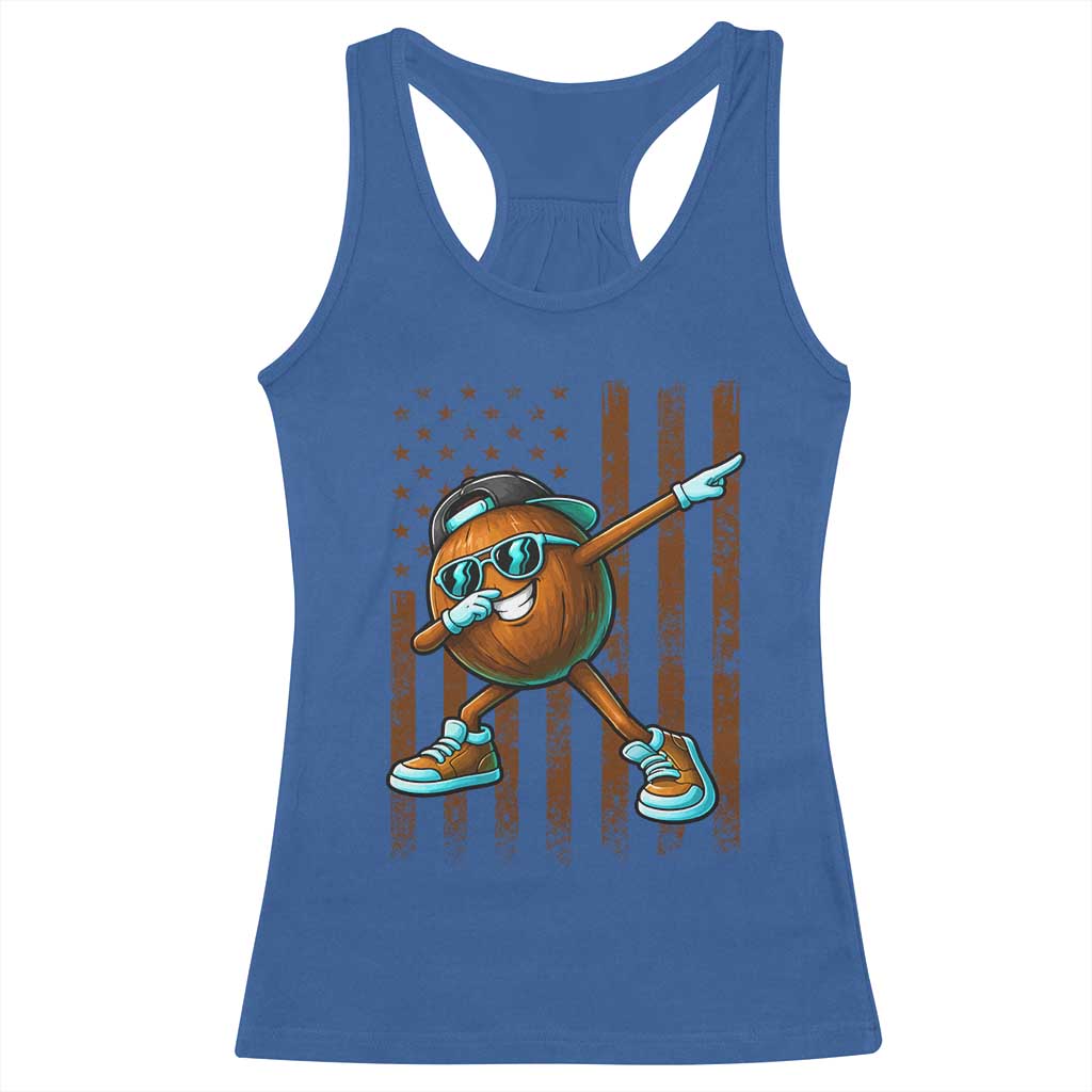 Dabbing Coconut Racerback Tank Top Retro American Flag Fruit Lover