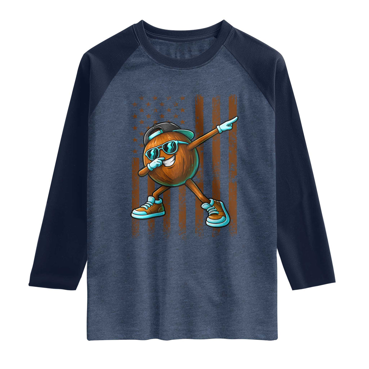 Dabbing Coconut Raglan Shirt Retro American Flag Fruit Lover