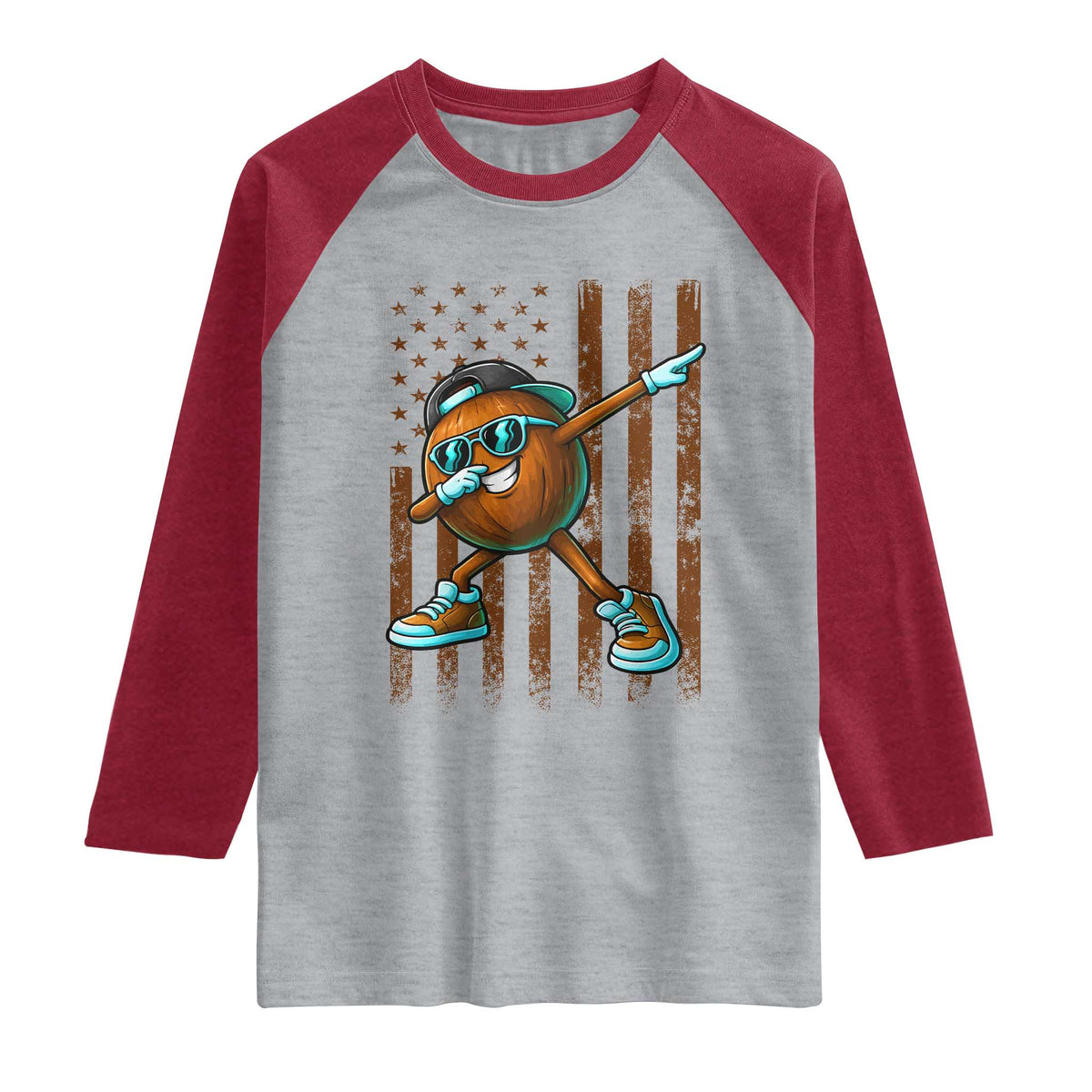 Dabbing Coconut Raglan Shirt Retro American Flag Fruit Lover