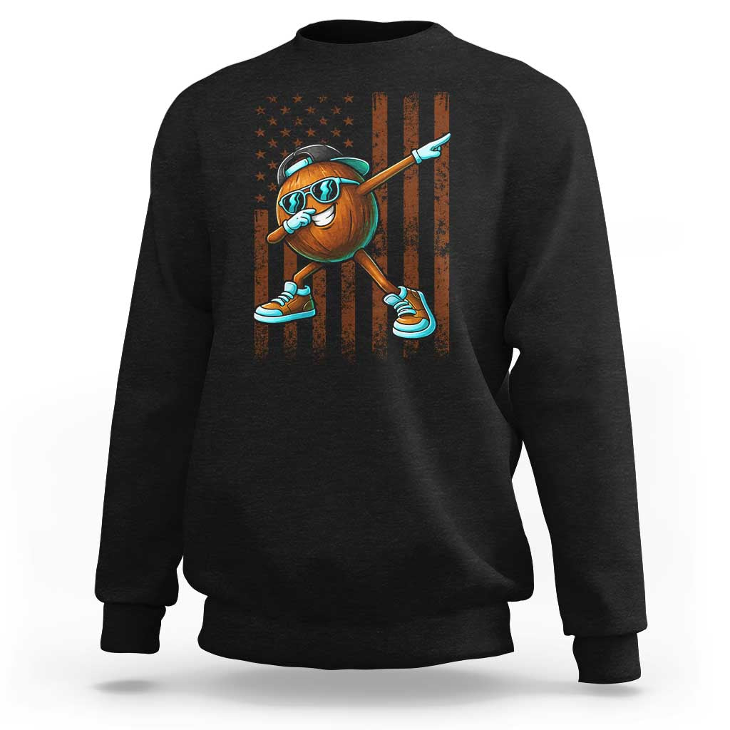 Dabbing Coconut Sweatshirt Retro American Flag Fruit Lover