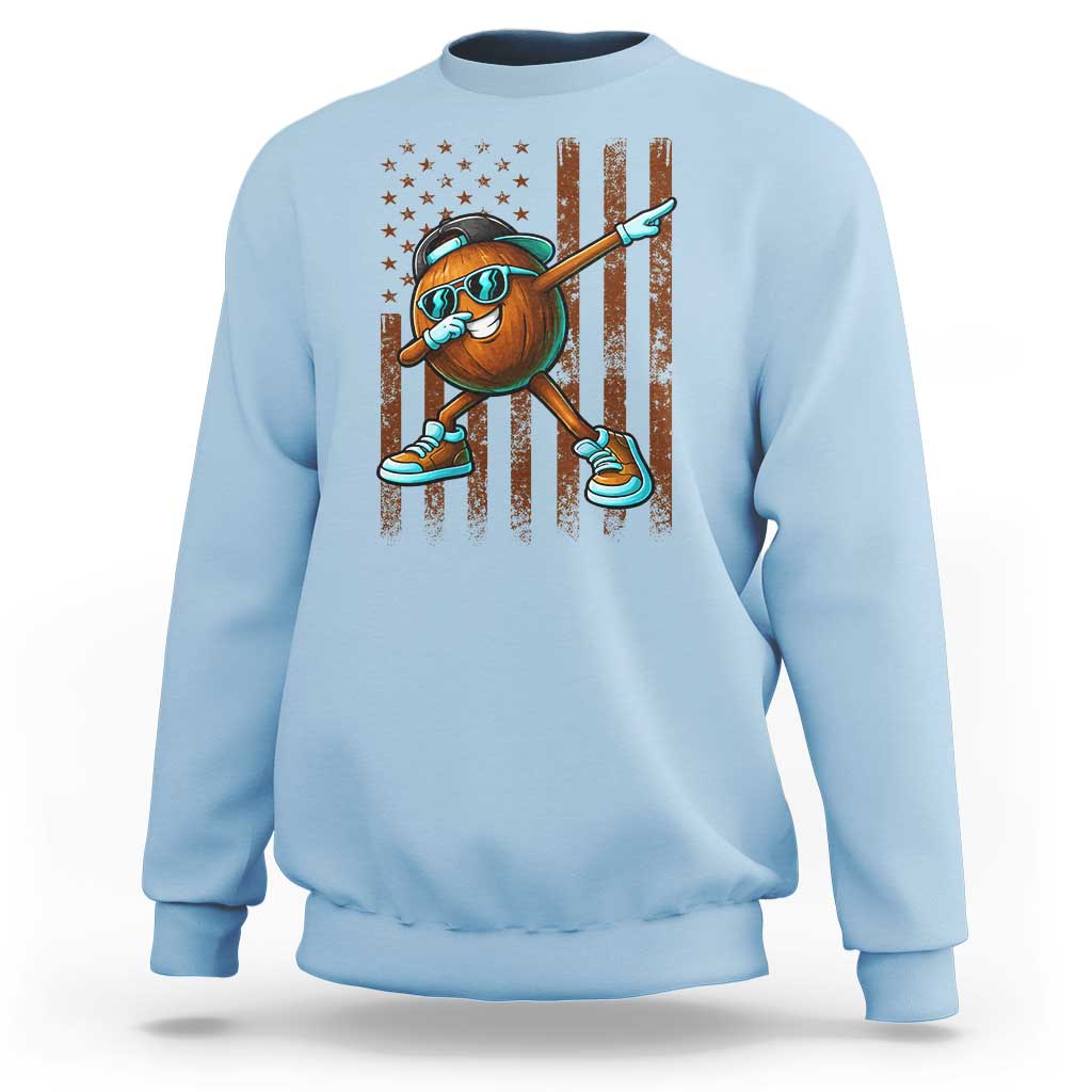 Dabbing Coconut Sweatshirt Retro American Flag Fruit Lover