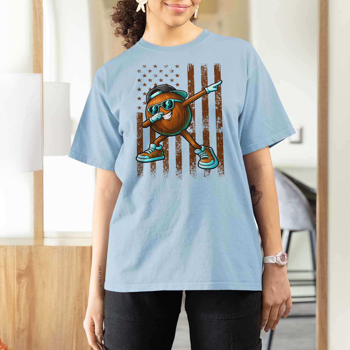 Dabbing Coconut T Shirt For Women Retro American Flag Fruit Lover