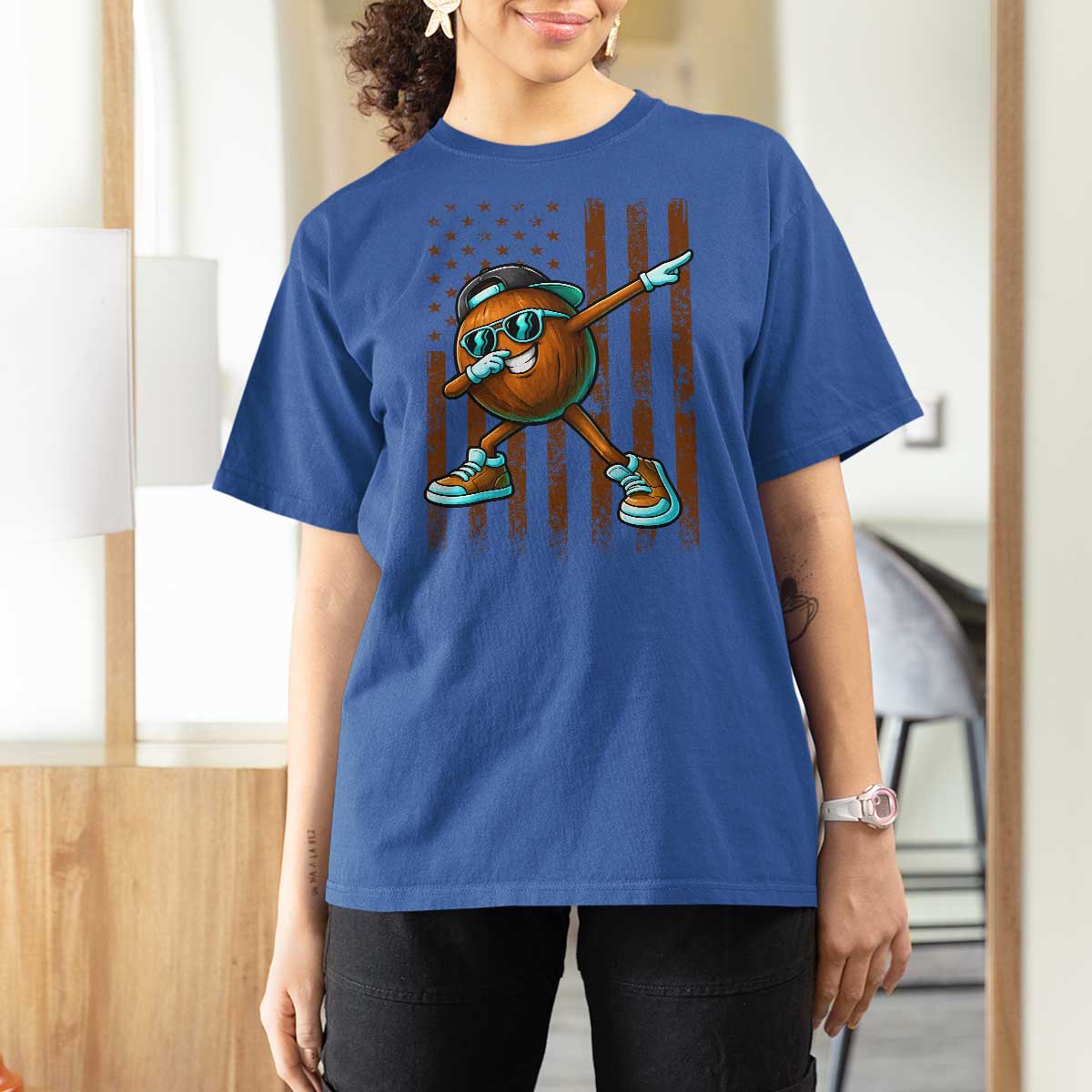 Dabbing Coconut T Shirt For Women Retro American Flag Fruit Lover