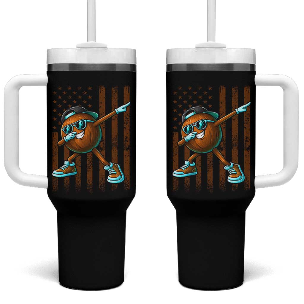 Dabbing Coconut Tumbler With Handle Retro American Flag Fruit Lover