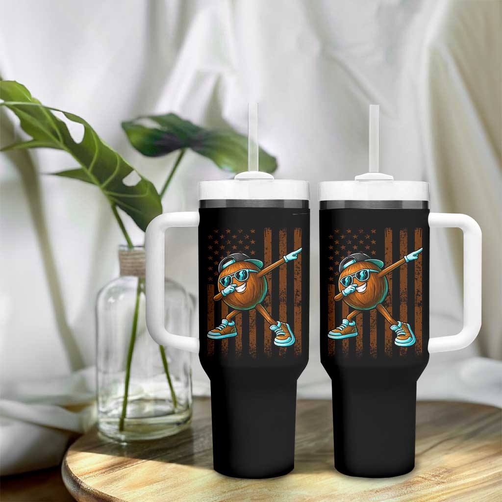 Dabbing Coconut Tumbler With Handle Retro American Flag Fruit Lover