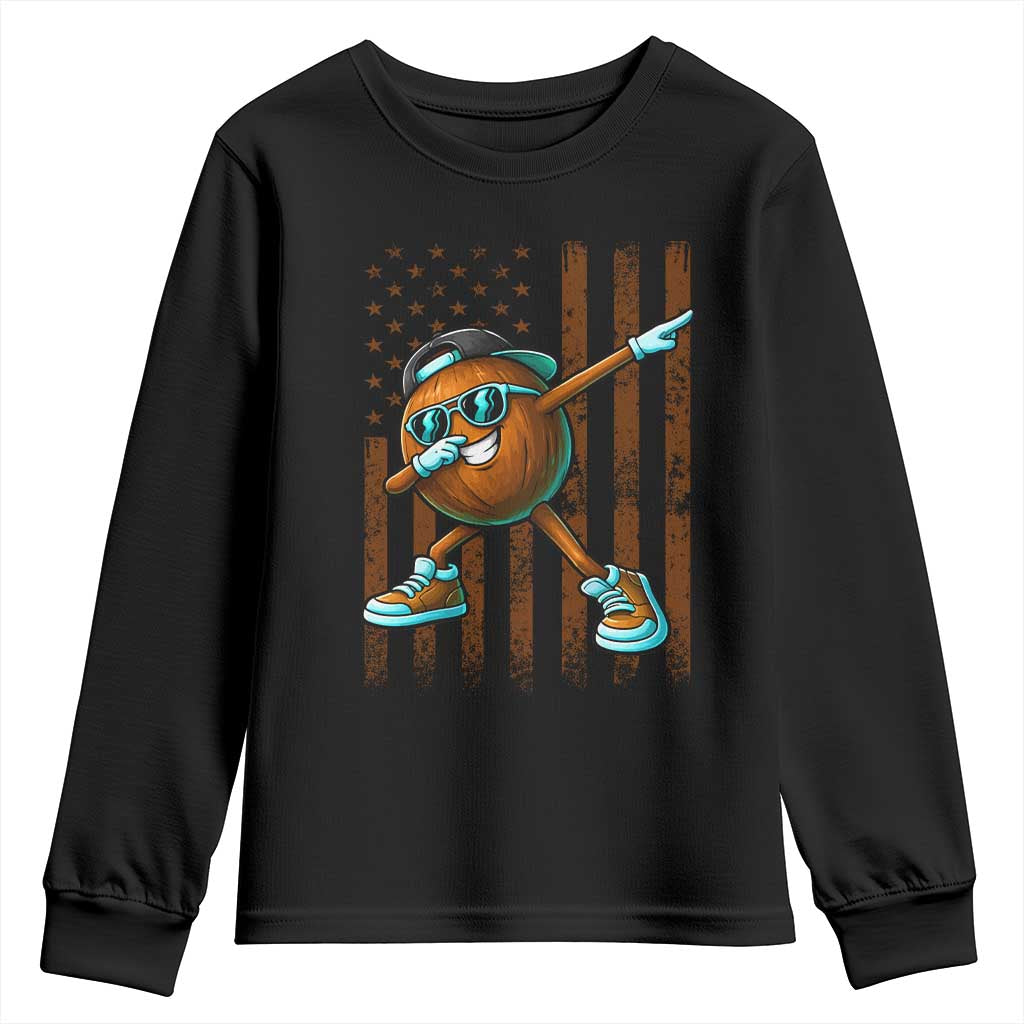 Dabbing Coconut Youth Sweatshirt Retro American Flag Fruit Lover