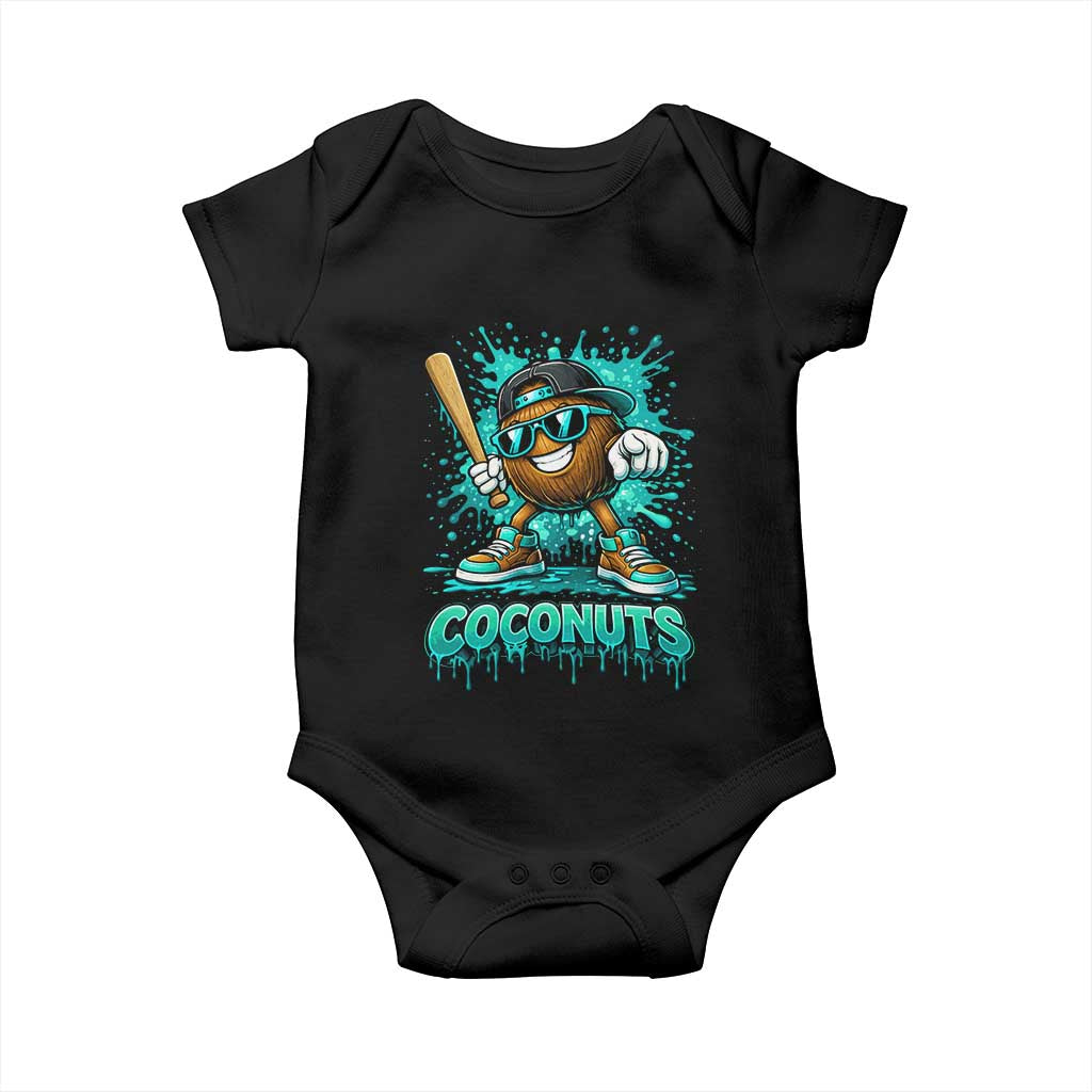 Baseball Coconut Baby Onesie Funny Graffiti Splatter Sports