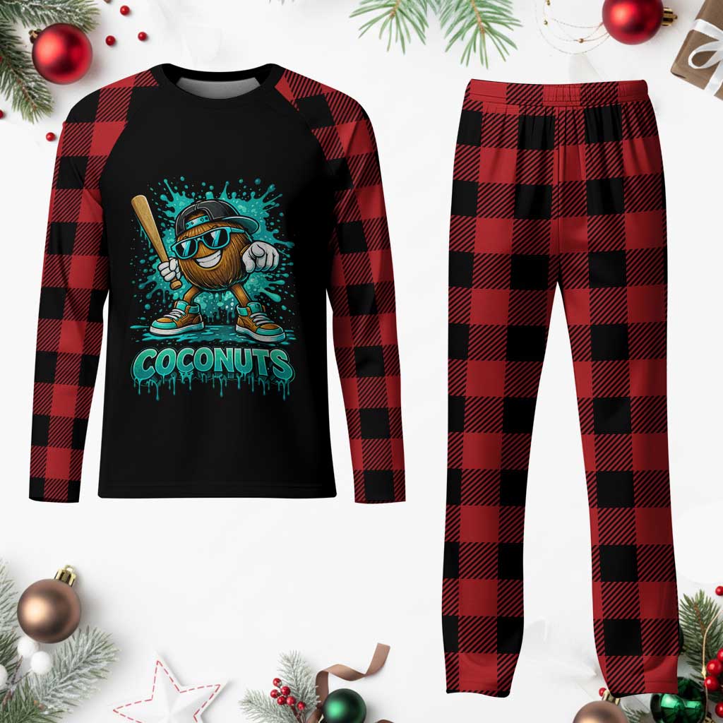Baseball Coconut Plaid Pajama Set Funny Graffiti Splatter Sports