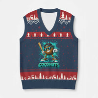 Baseball Coconut V-Neck Knit Sweater Vest Funny Graffiti Splatter Sports