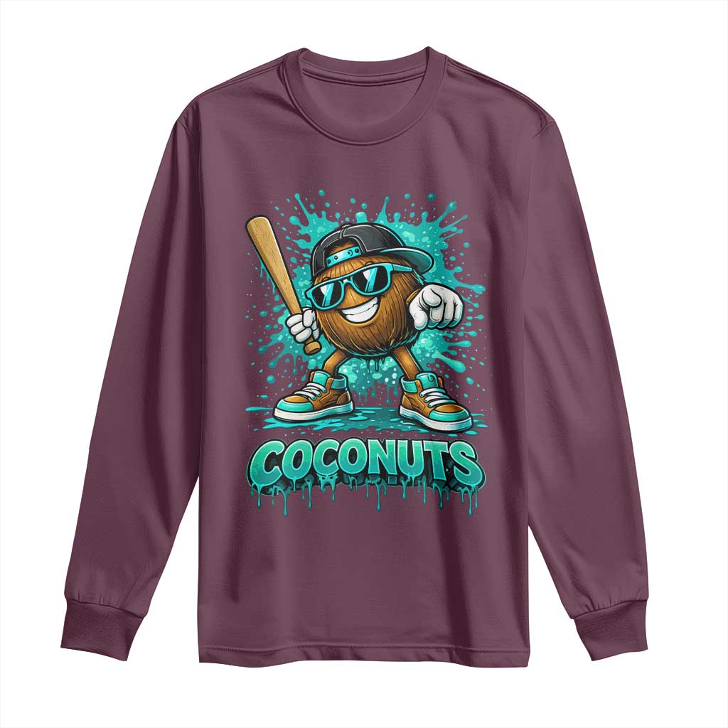 Baseball Coconut Long Sleeve Shirt Funny Graffiti Splatter Sports