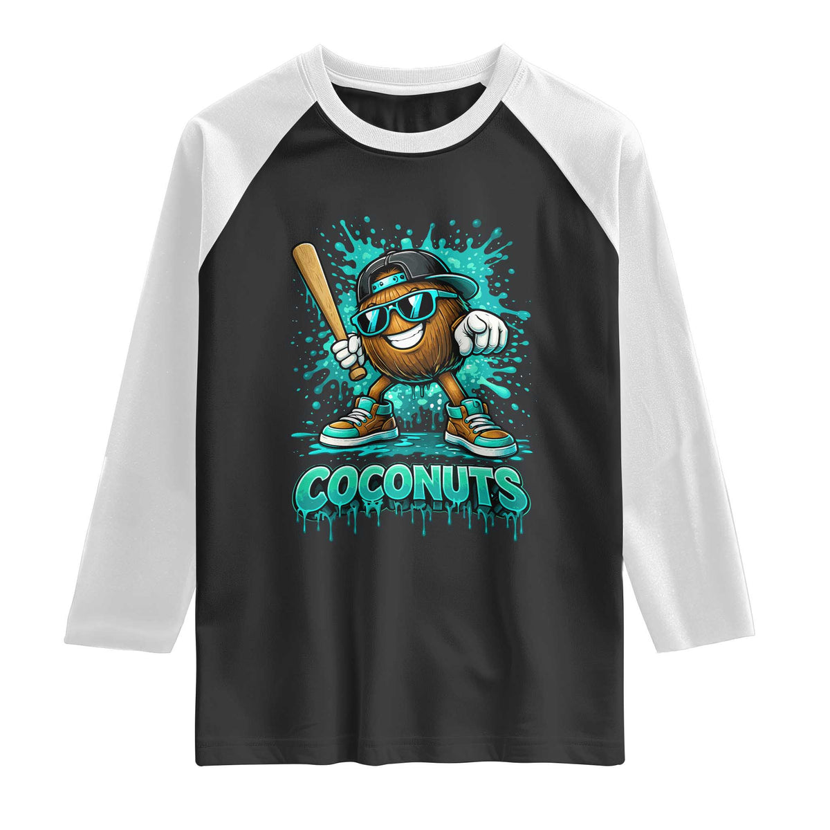 Baseball Coconut Raglan Shirt Funny Graffiti Splatter Sports