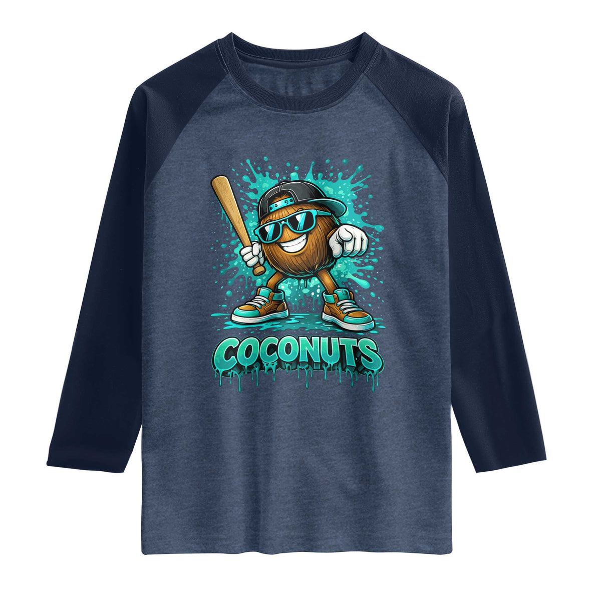 Baseball Coconut Raglan Shirt Funny Graffiti Splatter Sports