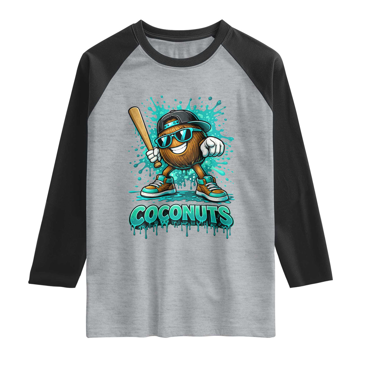 Baseball Coconut Raglan Shirt Funny Graffiti Splatter Sports