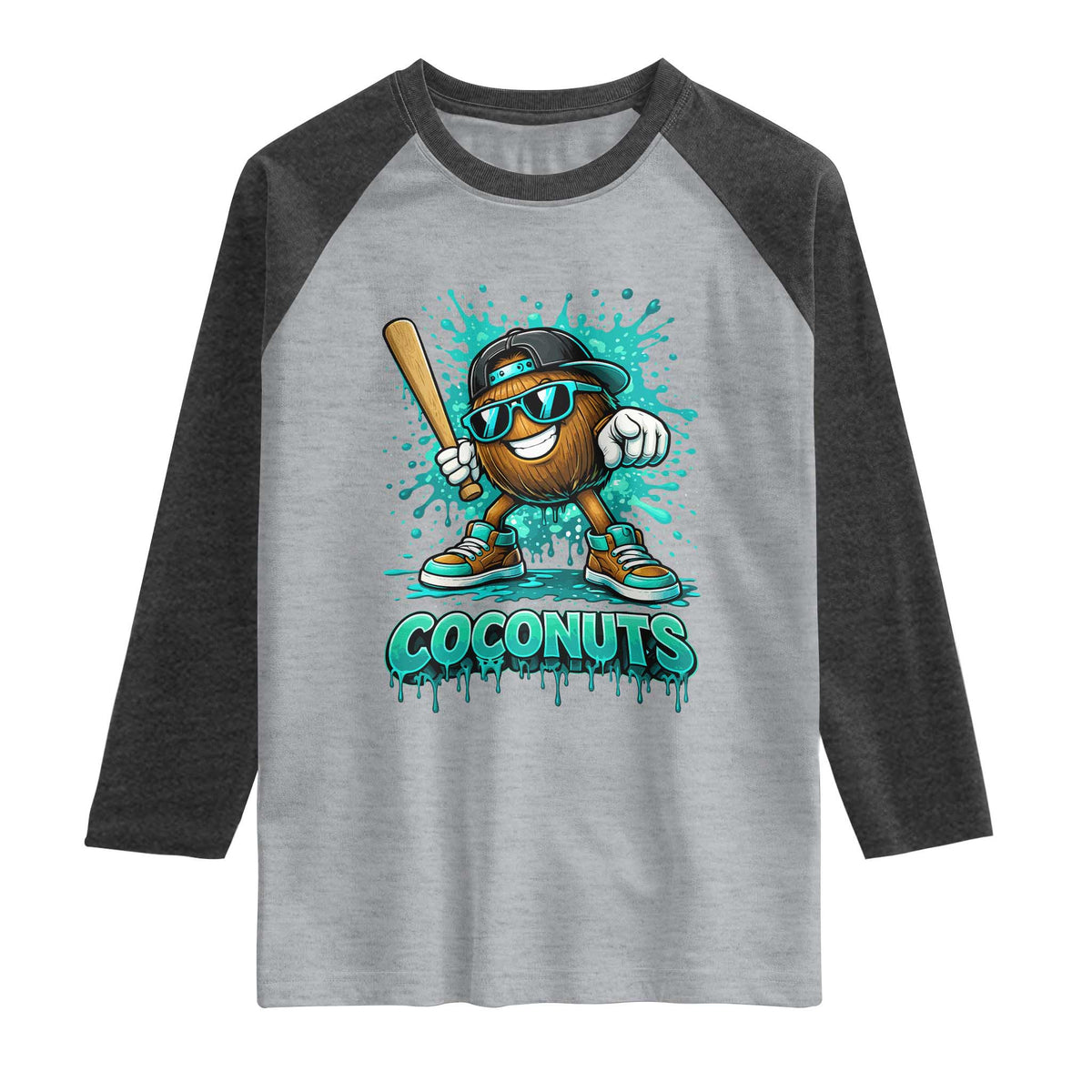Baseball Coconut Raglan Shirt Funny Graffiti Splatter Sports
