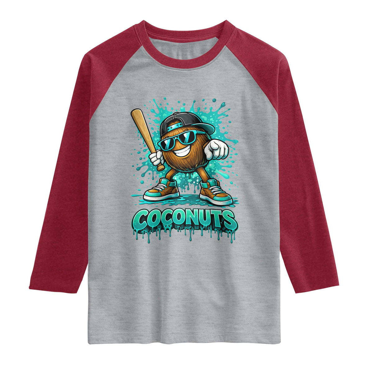 Baseball Coconut Raglan Shirt Funny Graffiti Splatter Sports
