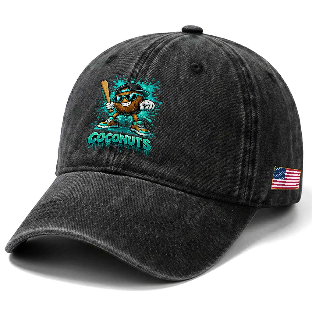 Baseball Coconut Washed Cotton Baseball Cap Funny Graffiti Splatter Sports