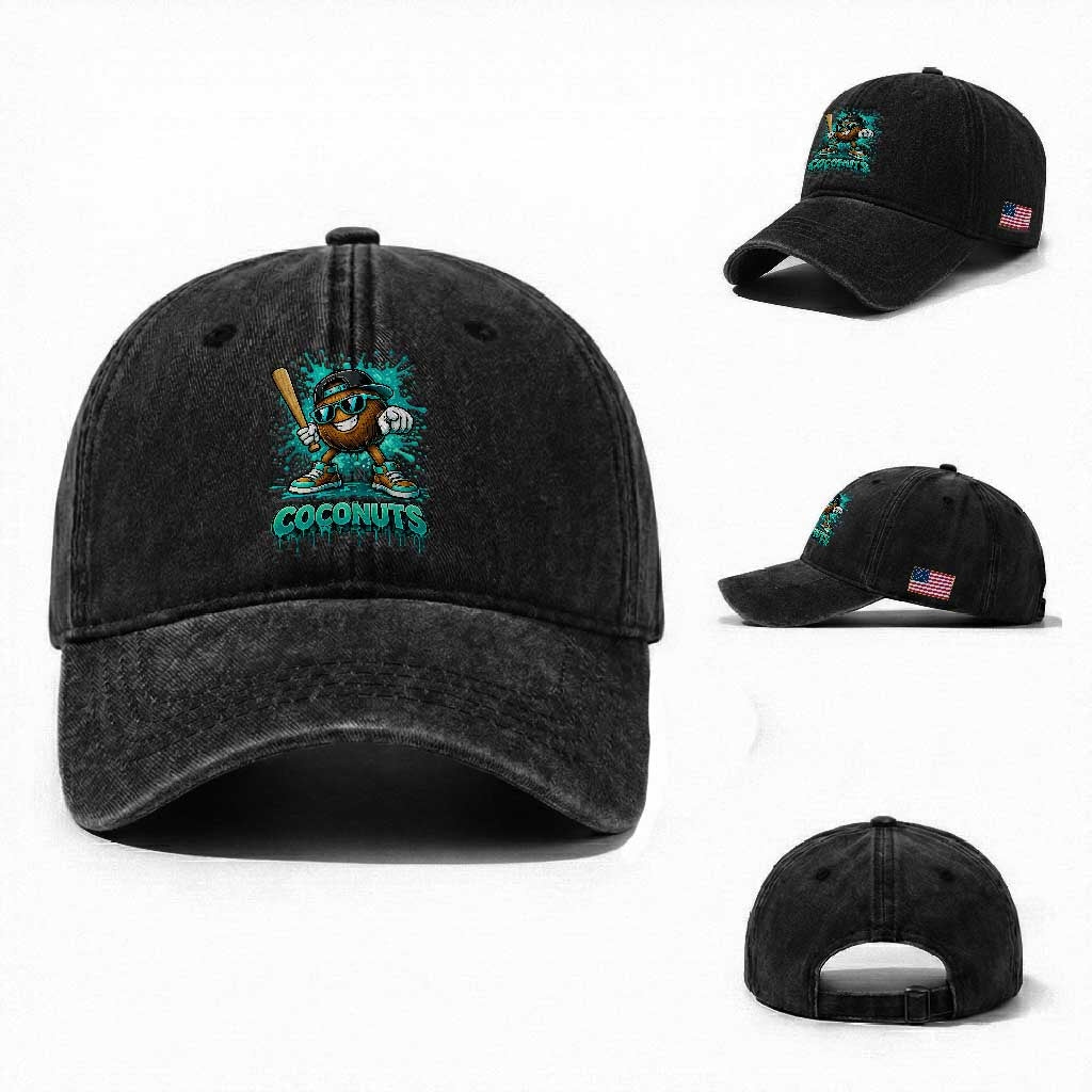 Baseball Coconut Washed Cotton Baseball Cap Funny Graffiti Splatter Sports