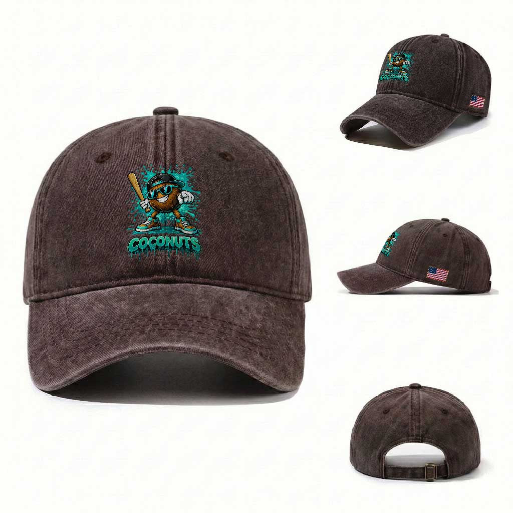 Baseball Coconut Washed Cotton Baseball Cap Funny Graffiti Splatter Sports