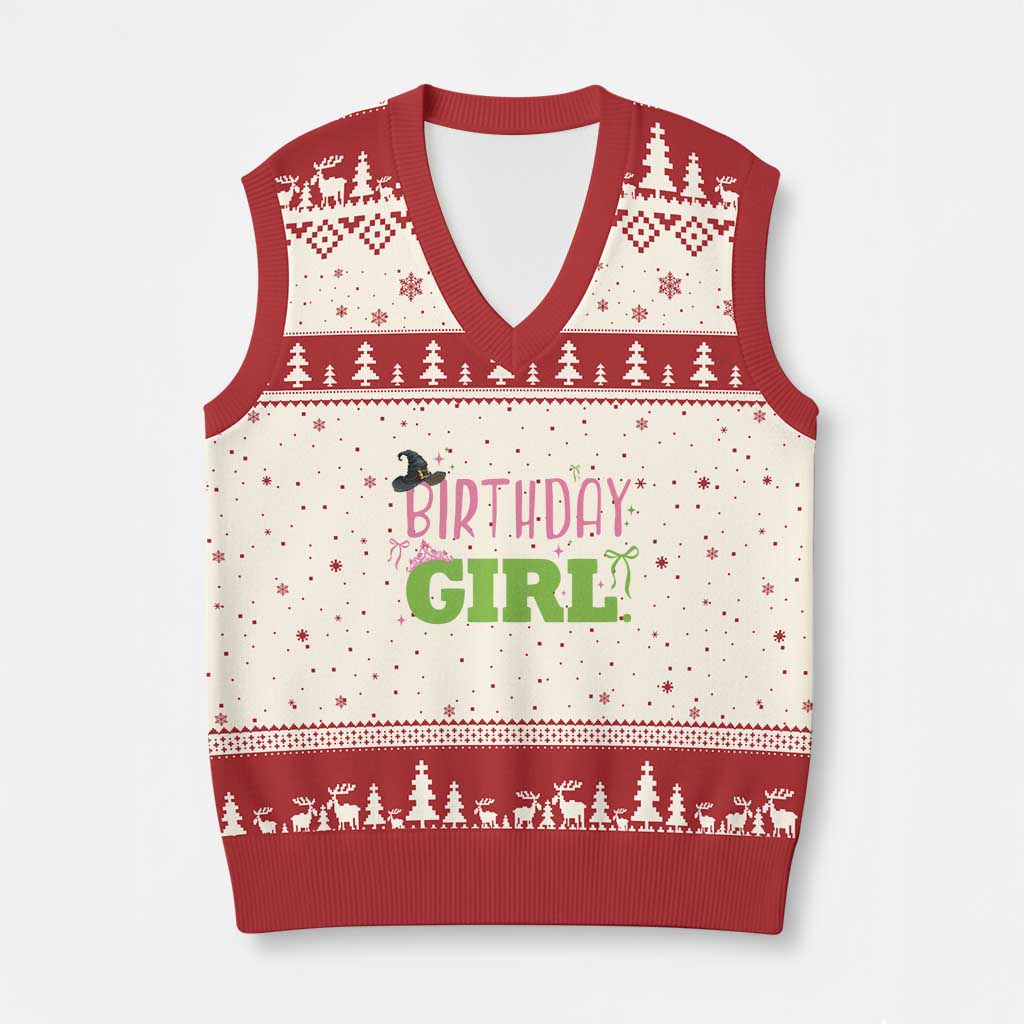 Birthday Girl V-Neck Knit Sweater Vest Witch Pink Green Toddler Baby 1st 2nd 3rd 4th 5th 6th 7th