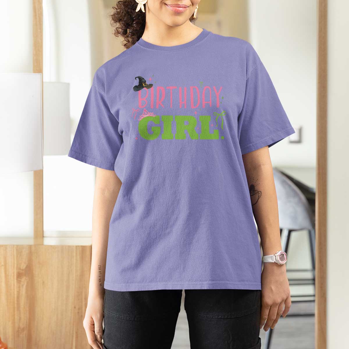 Birthday Girl T Shirt For Women Witch Pink Green Toddler Baby 1st 2nd 3rd 4th 5th 6th 7th