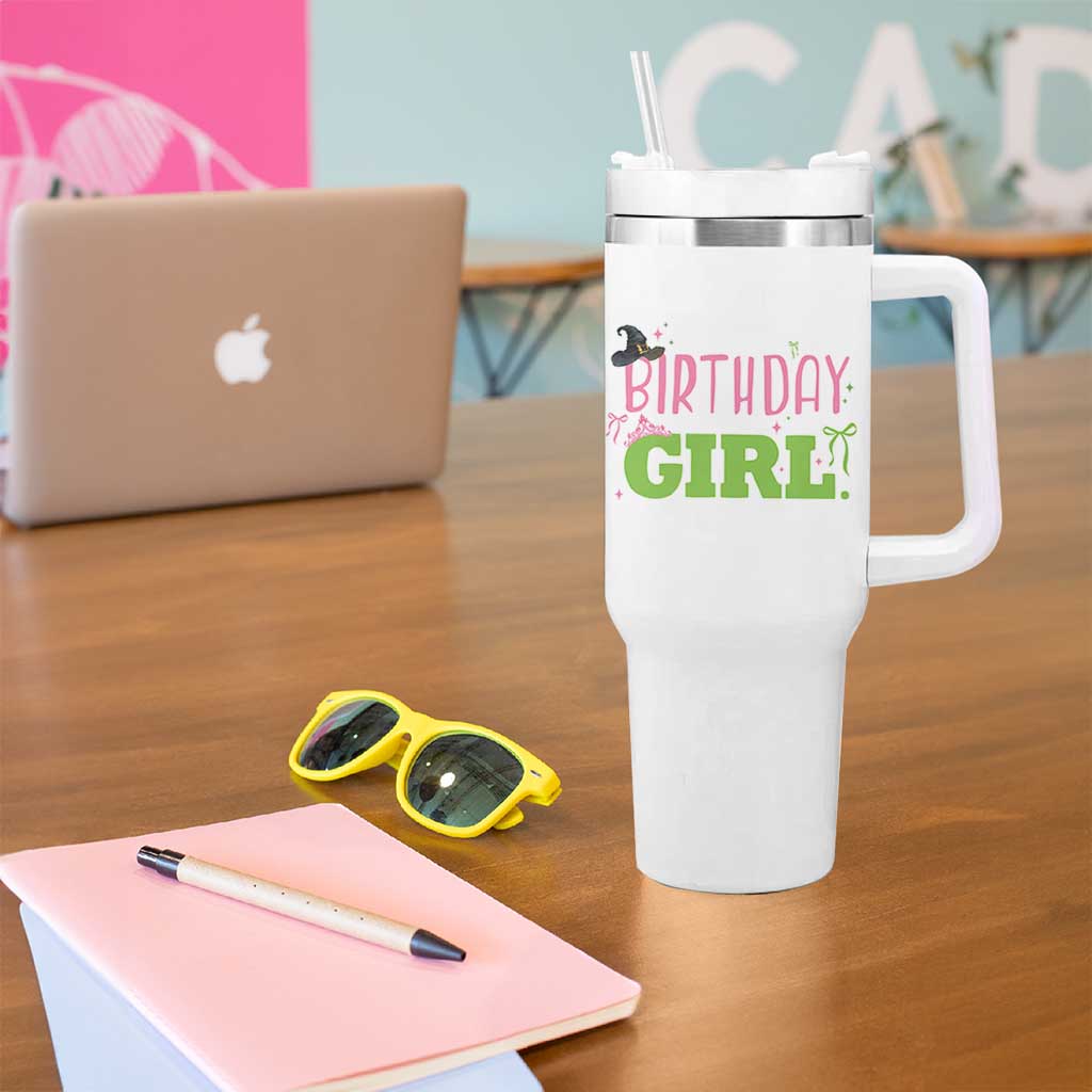 Birthday Girl Tumbler With Handle Witch Pink Green Toddler Baby 1st 2nd 3rd 4th 5th 6th 7th