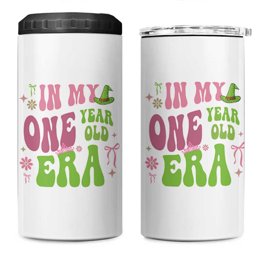 Baby Girl First Birthday Outfit 4 in 1 Can Cooler Tumbler In My One Year Old Era Witch Pink Green