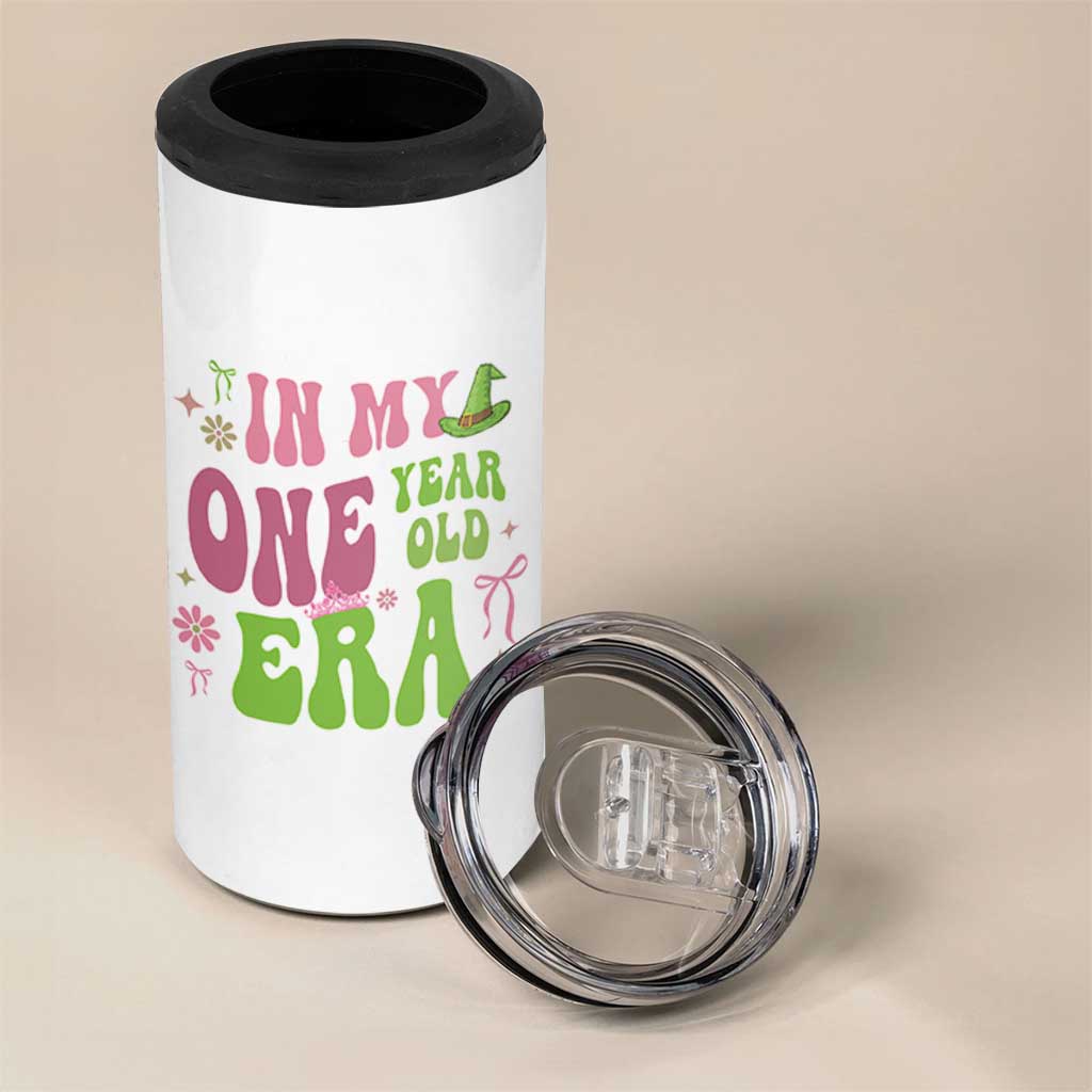 Baby Girl First Birthday Outfit 4 in 1 Can Cooler Tumbler In My One Year Old Era Witch Pink Green
