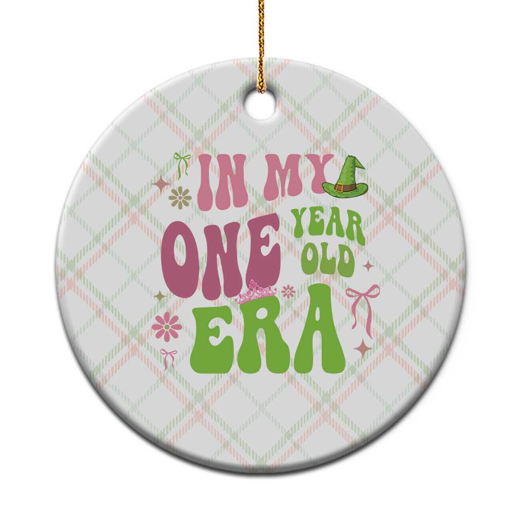 Baby Girl First Birthday Outfit Ceramic Ornament In My One Year Old Era Witch Pink Green