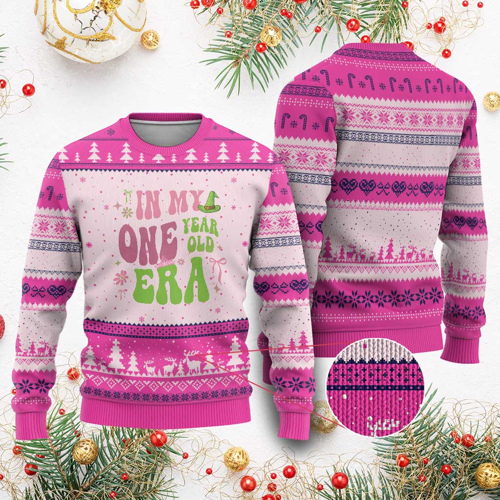 Baby Girl First Birthday Outfit Ugly Christmas Sweater In My One Year Old Era Witch Pink Green