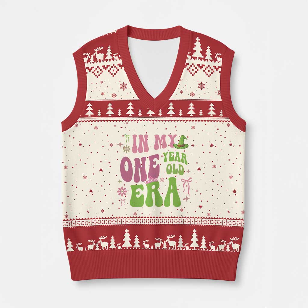 Baby Girl First Birthday Outfit V-Neck Knit Sweater Vest In My One Year Old Era Witch Pink Green