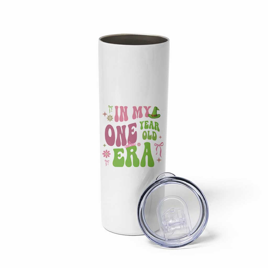 Baby Girl First Birthday Outfit Skinny Tumbler In My One Year Old Era Witch Pink Green