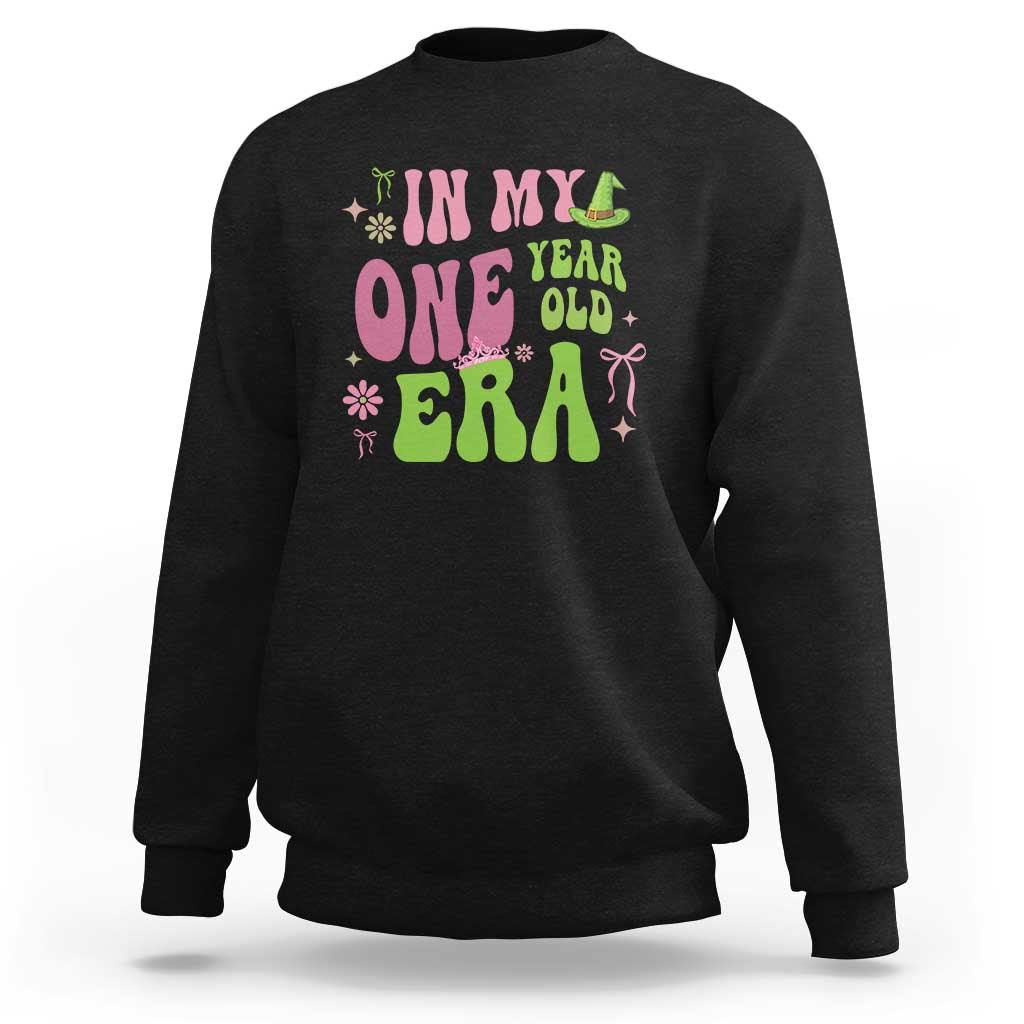 Baby Girl First Birthday Outfit Sweatshirt In My One Year Old Era Witch Pink Green