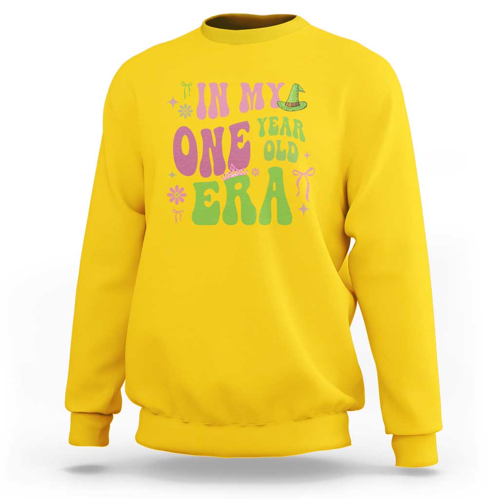 Baby Girl First Birthday Outfit Sweatshirt In My One Year Old Era Witch Pink Green