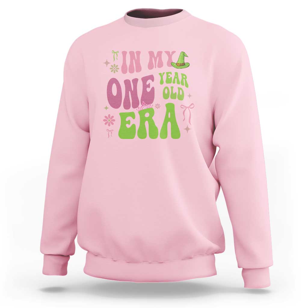 Baby Girl First Birthday Outfit Sweatshirt In My One Year Old Era Witch Pink Green