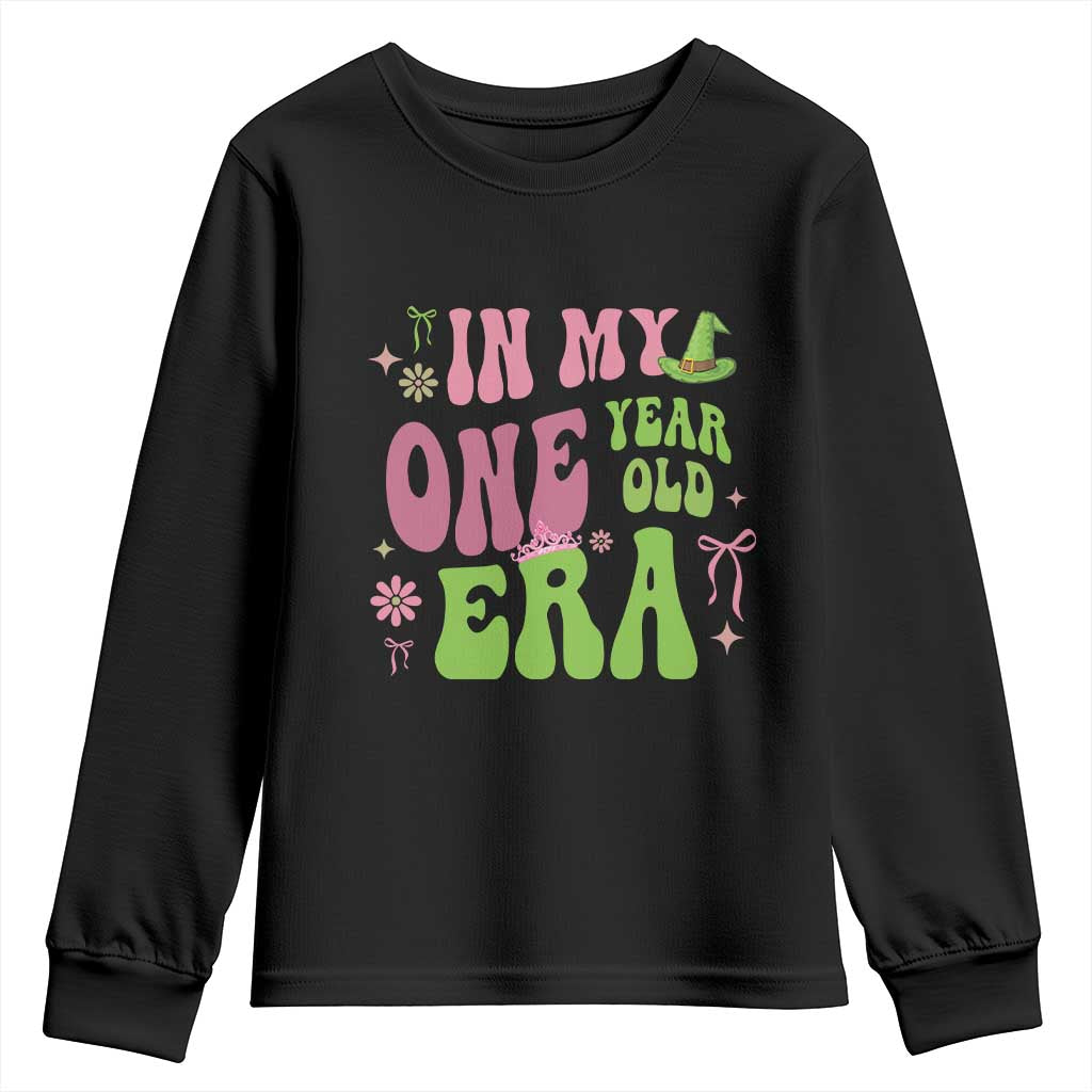 Baby Girl First Birthday Outfit Youth Sweatshirt In My One Year Old Era Witch Pink Green
