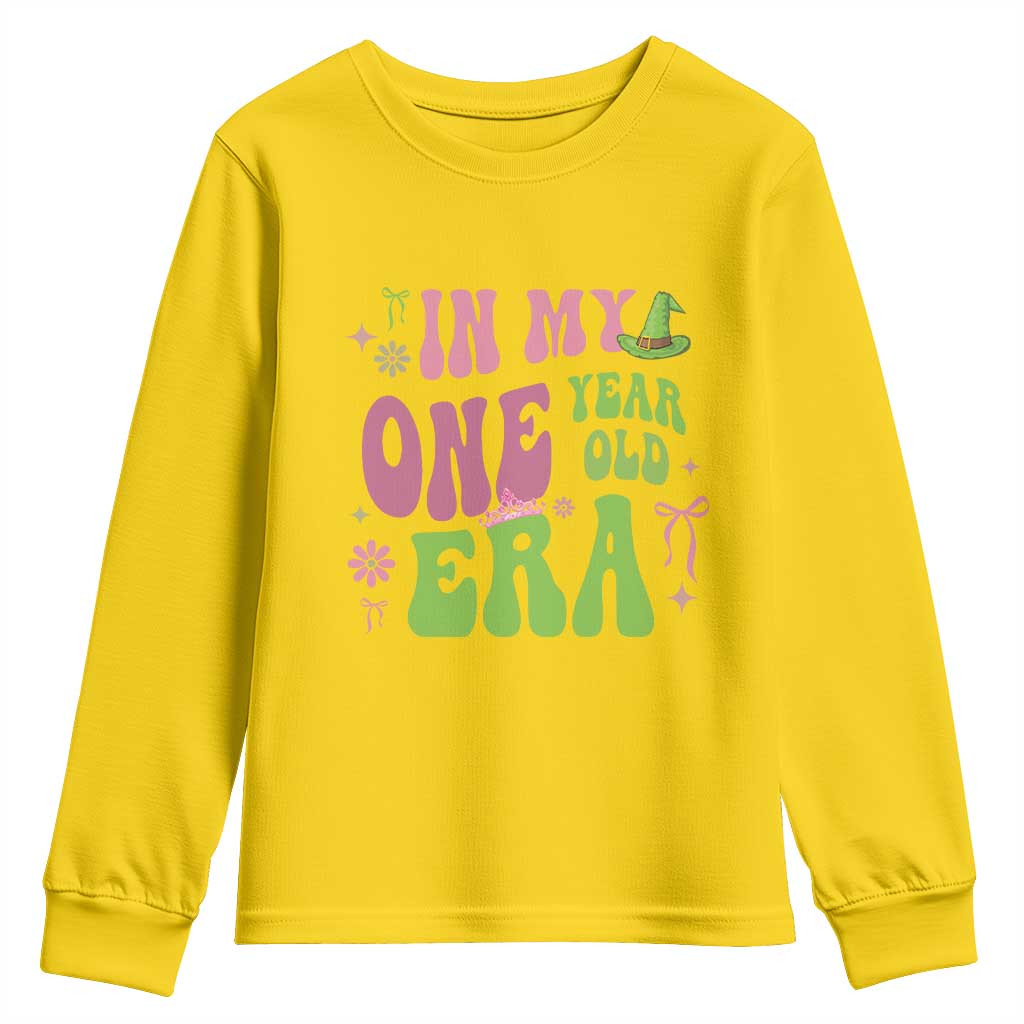 Baby Girl First Birthday Outfit Youth Sweatshirt In My One Year Old Era Witch Pink Green