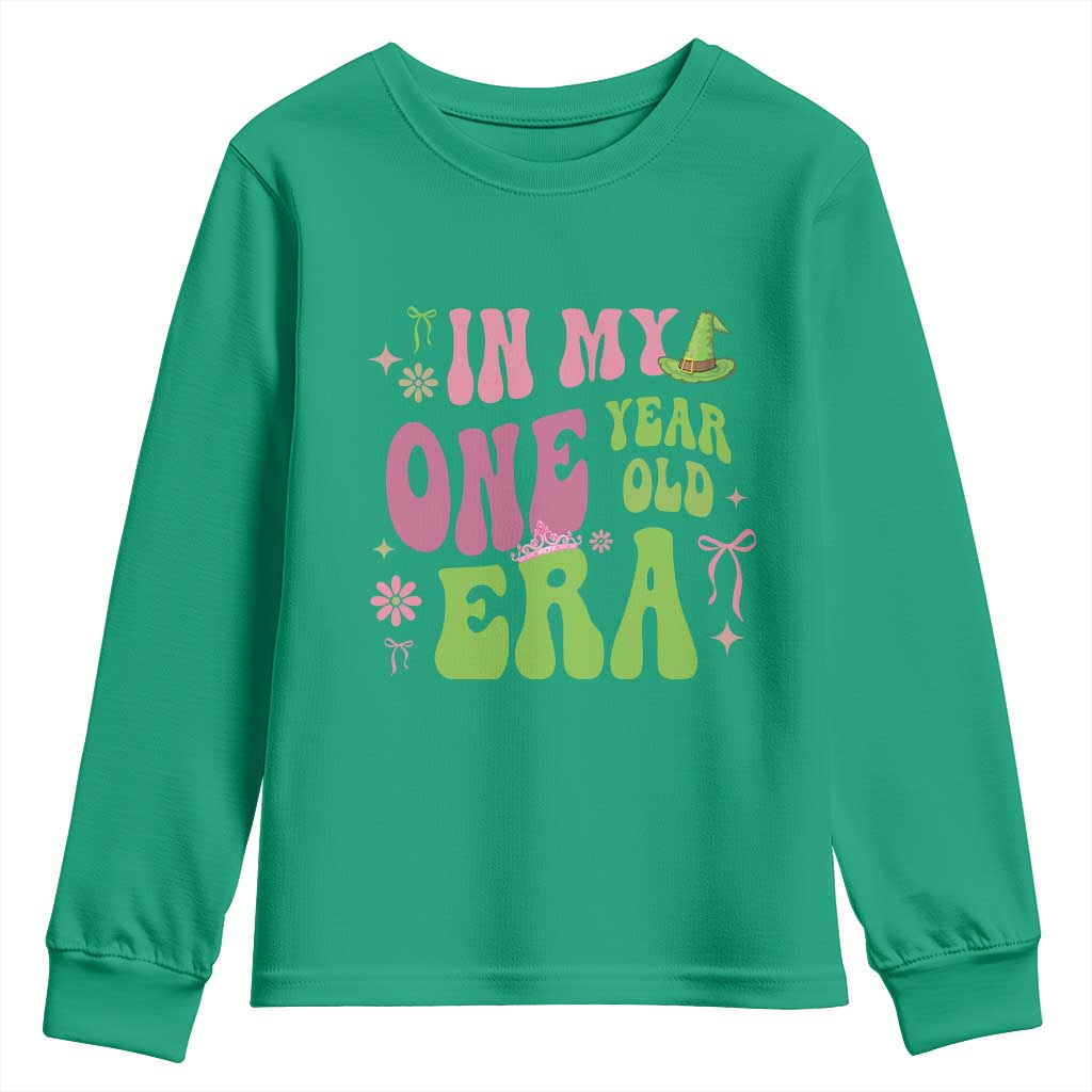 Baby Girl First Birthday Outfit Youth Sweatshirt In My One Year Old Era Witch Pink Green