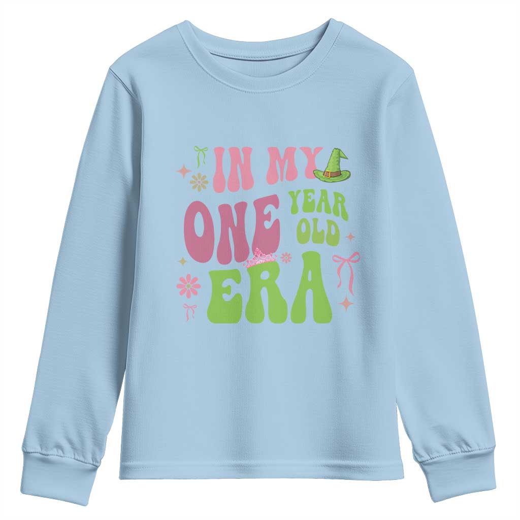 Baby Girl First Birthday Outfit Youth Sweatshirt In My One Year Old Era Witch Pink Green
