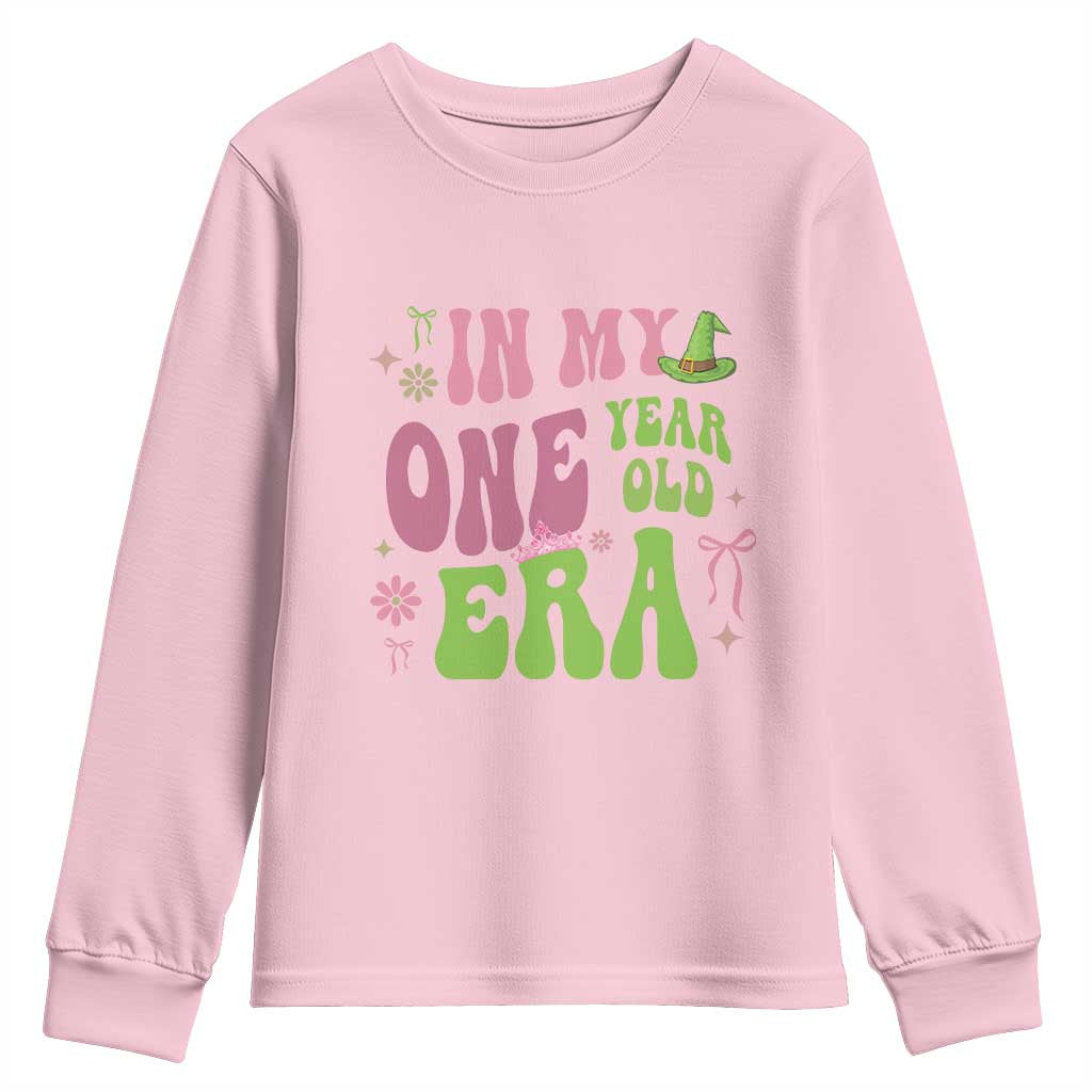 Baby Girl First Birthday Outfit Youth Sweatshirt In My One Year Old Era Witch Pink Green