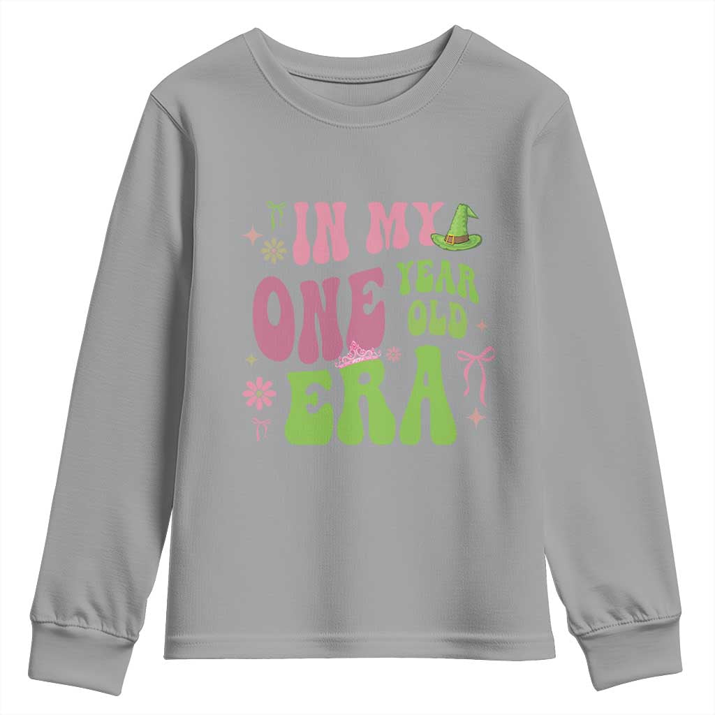 Baby Girl First Birthday Outfit Youth Sweatshirt In My One Year Old Era Witch Pink Green