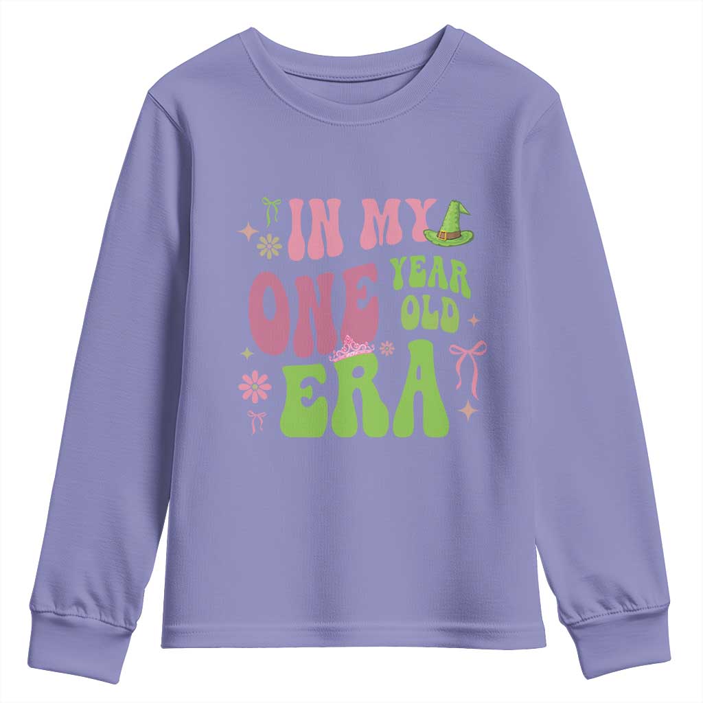 Baby Girl First Birthday Outfit Youth Sweatshirt In My One Year Old Era Witch Pink Green