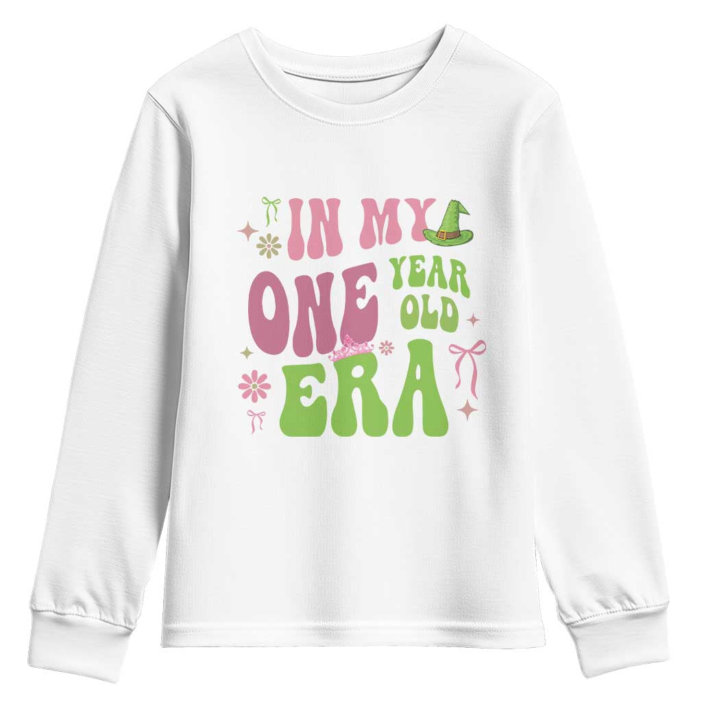 Baby Girl First Birthday Outfit Youth Sweatshirt In My One Year Old Era Witch Pink Green