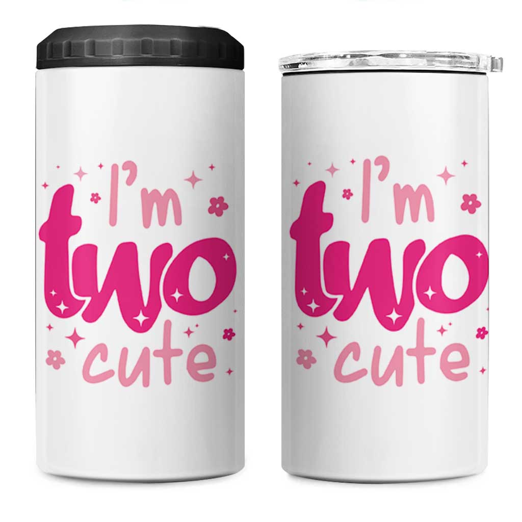 Two Birthday Girl 4 in 1 Can Cooler Tumbler Pink 2nd Bday Im Two Cute