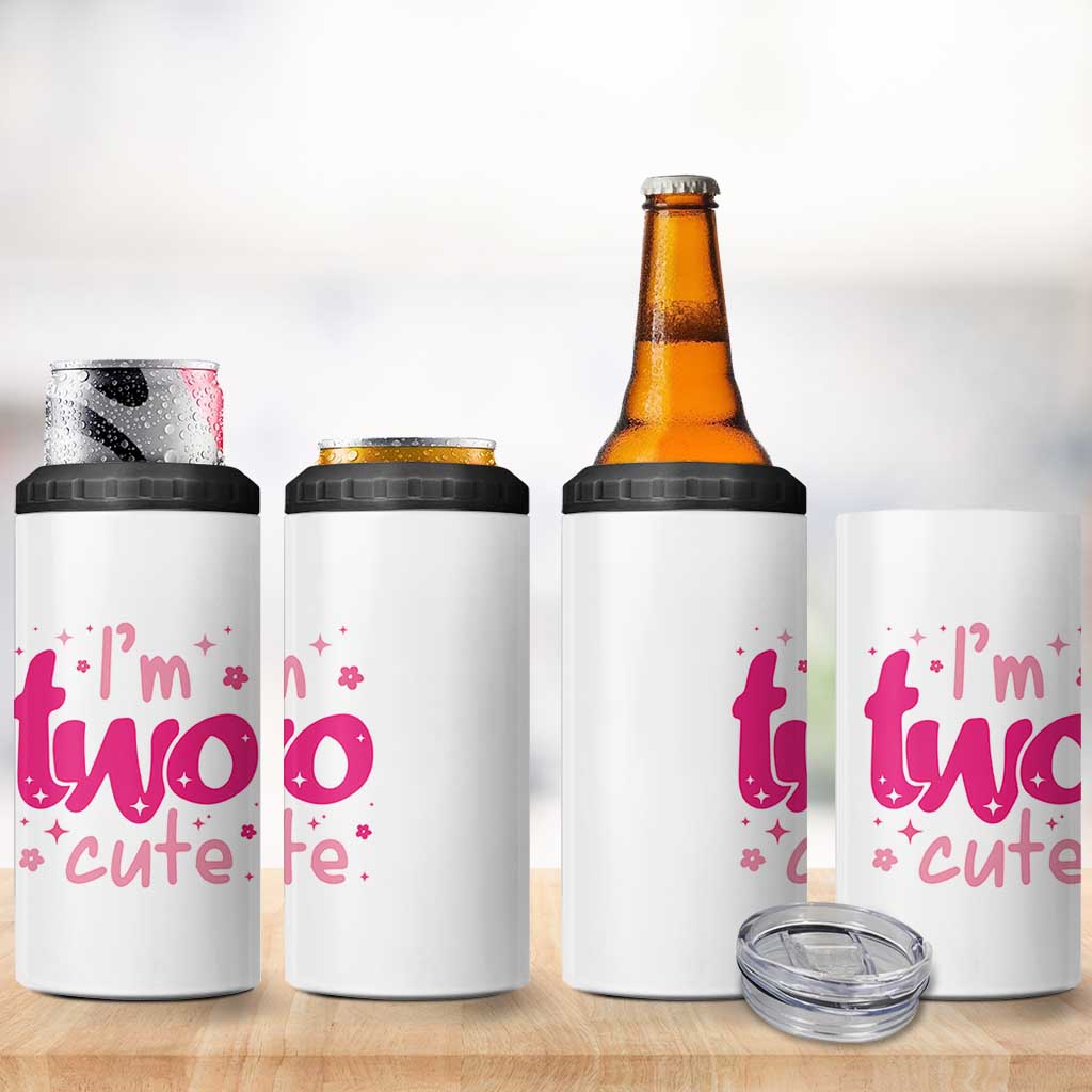 Two Birthday Girl 4 in 1 Can Cooler Tumbler Pink 2nd Bday Im Two Cute