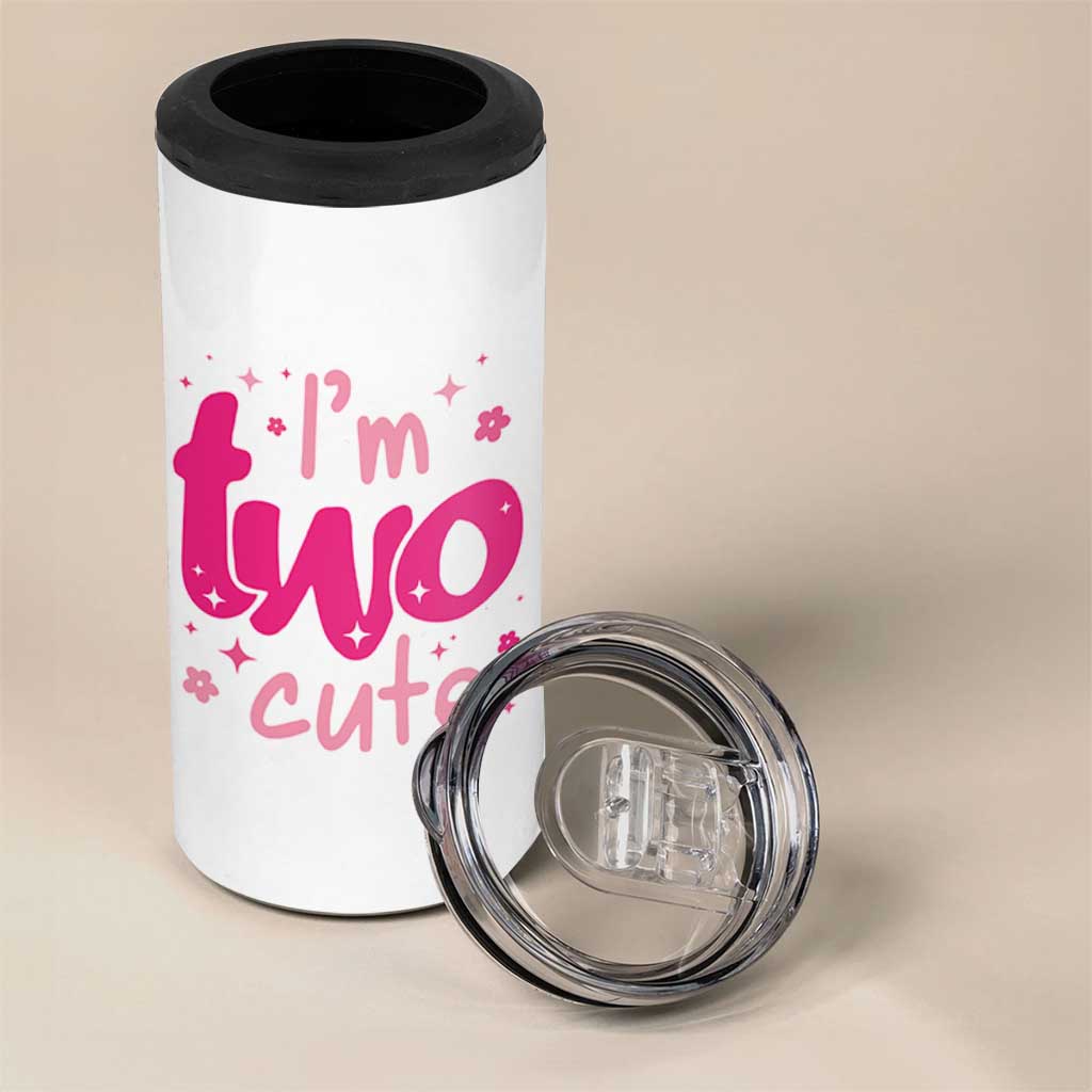 Two Birthday Girl 4 in 1 Can Cooler Tumbler Pink 2nd Bday Im Two Cute