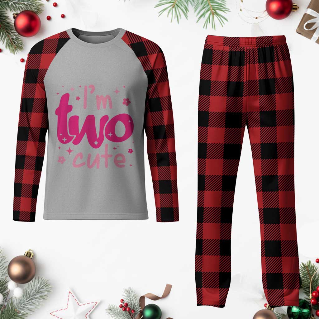 Two Birthday Girl Plaid Pajama Set Pink 2nd Bday Im Two Cute